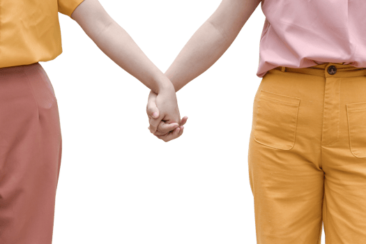 Two women holding hands isolated on transparent background png file