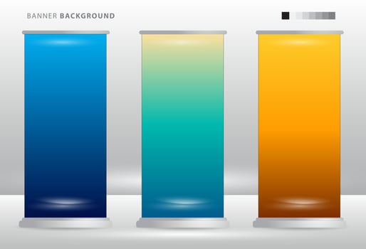 Outdoor Advertising Stand Banner,empty roll-up poster, mockup template on gray background vector