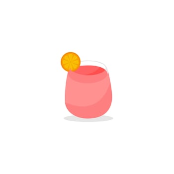 A pink glass of orange juice with a slice of orange on the bottom. vector