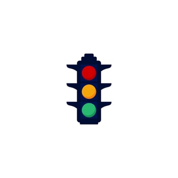 A blue and white logo for a traffic light with a red light. vector