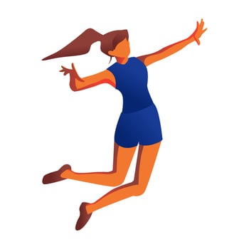 Volleyball player in dynamic movement. Girl in a jump makes an attacking action. Flat style vector design illustrations. Isolated on a white background.