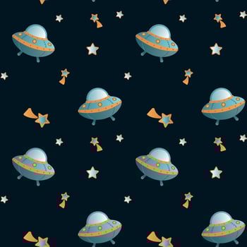 Space seamless pattern for children wear. White backgroynd with cosmic elements. Vector illustration.
