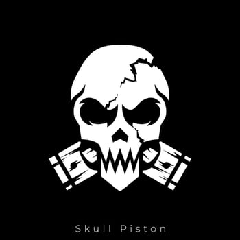 Skull and Pistons. Skull biker badge logo illustration. Skull with Pistons logo concept. vector
