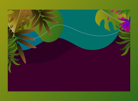 neon light, trendy background with tropical vector plant and leaf. Gradient Tropical Leaves Background