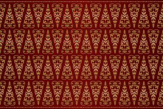 Malay Riau Batik Songket, Weaving Corak Motif Pucuk Rebung, Melayu patterns red silky background, Traditional Classic handwoven black with gold threads vector