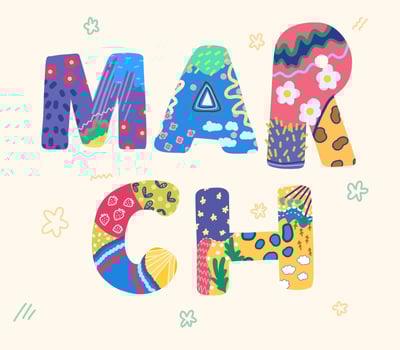 March inscription. Letters painted decorative vector