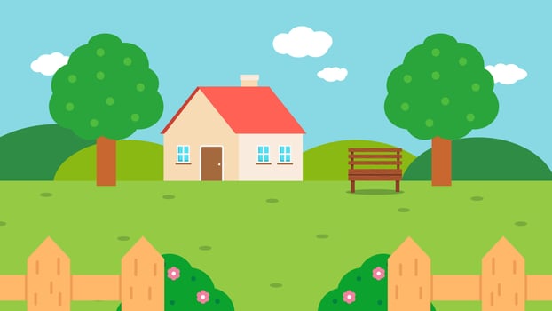 Home and garden scene.Front yard with house vector illustration. Nature landscape with home in summer
