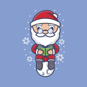 cute cartoon santa claus reading a book vector