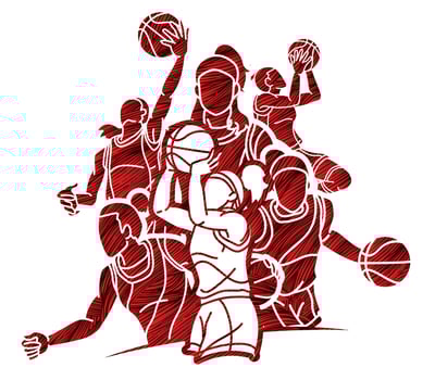 Group of Basketball Female Players Action vector