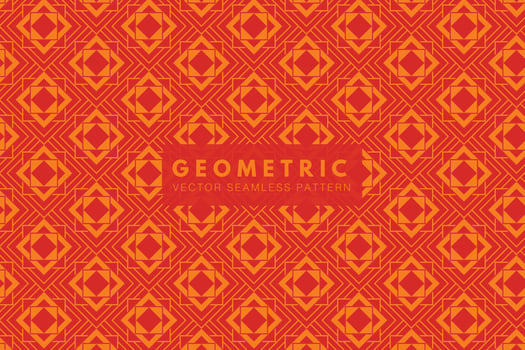 Geometric bright red square shapes. Abstract vector seamless repeat pattern