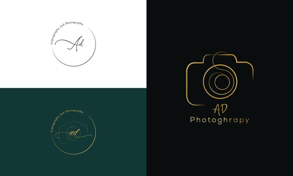 Hand drawn camera photography logo vector