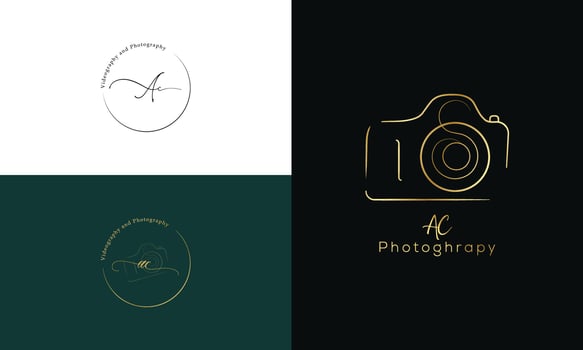 Hand drawn camera photography logo vector