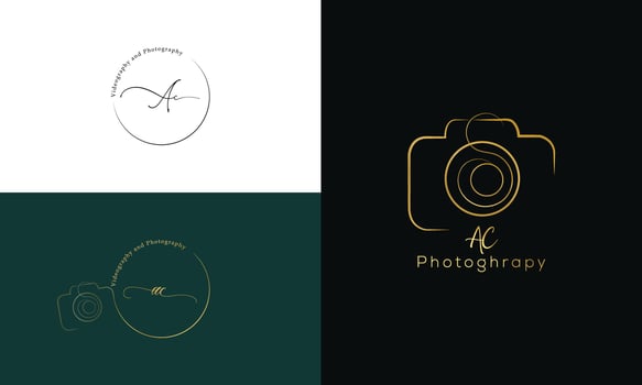 Hand drawn camera photography logo vector