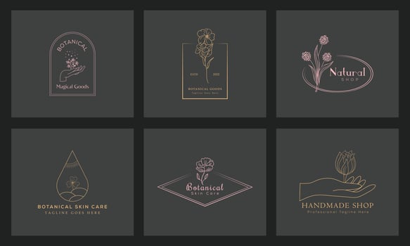 Botanical Floral element Hand Drawn Logo with Wild Flower and Leaves vector