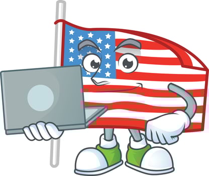 USA flag with pole icon design vector