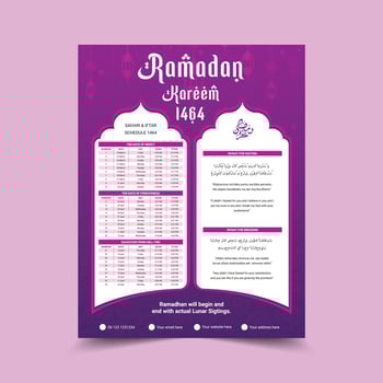 Ramadan calendar iftar schedule template vector