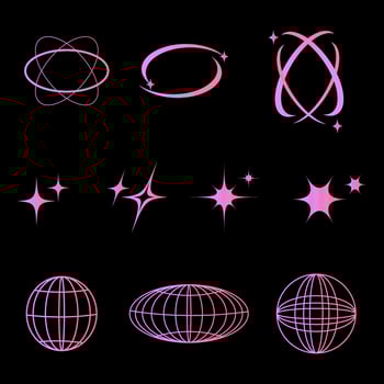 vector gradient y2k element collection on the black background,  retro flat design element