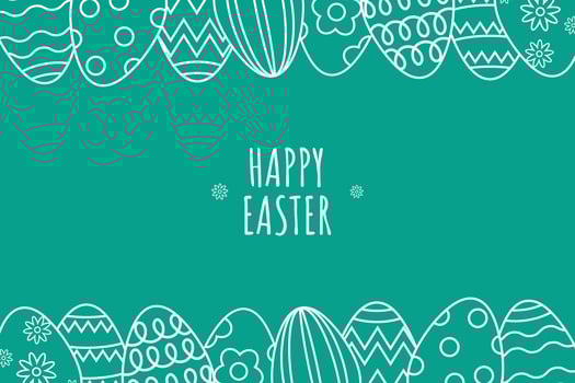 Happy Easter Backgorund in Line art style with typography, eggs, and flowers. Good for greeting card, banner, poster, flyer, and web. vector