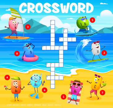 Crossword grid with vitamin characters on vacation vector