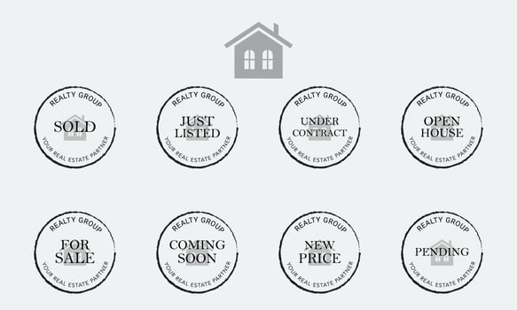Real Estate Watermarks, Real Estate Badges, Realtor Logo, Sold Watermark, Just Listed Realtor Watermark, Open House Watermark vector