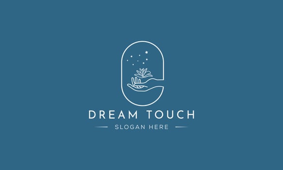 Botanical Floral element Hand Drawn Logo with Wild Flower and Leaves. vector