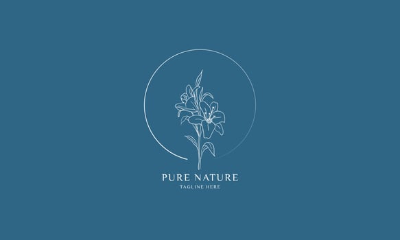 Botanical Floral element Hand Drawn Logo with Wild Flower and Leaves vector