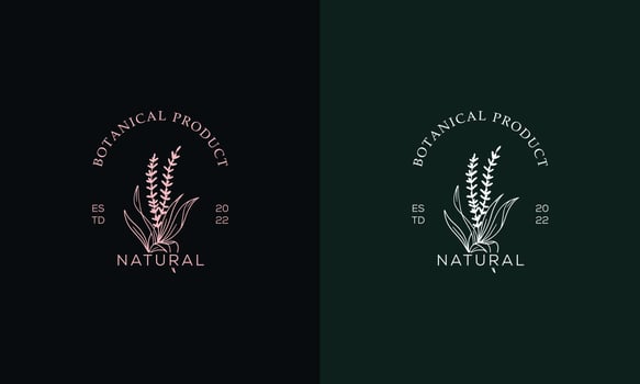 Botanical Floral element Hand Drawn Logo with Wild Flower and Leaves. vector