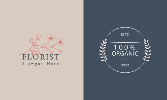 Botanical Floral element Hand Drawn Logo with Wild Flower and Leaves vector