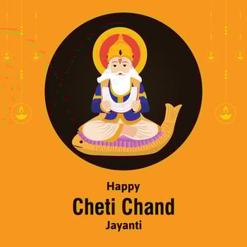 Happy Cheti Chand Jayanti Jhulelal Jayanti Lord Cheti Chand Vector Illustration