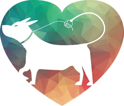 Dog Lover Vector Logo Template. Vector silhouette of people with dog on a white background. Vector logo illustration.