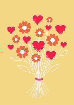 Bouquet of hearts and flowers. Valentine day card. vector