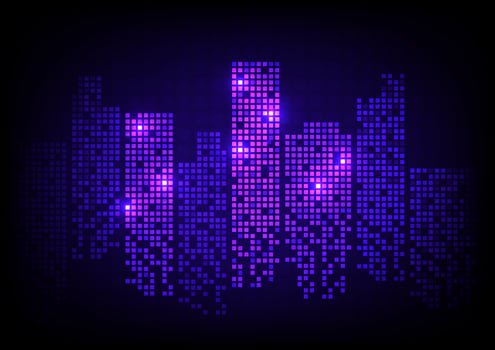 Cyber night city neon light urban futuristic town vector background