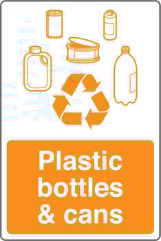 Recycling Waste Management Trash Bin Label Sticker Sign Plastic bottles cans vector