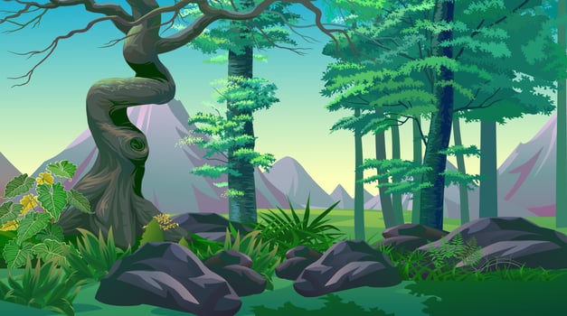 Deep forest natural scene. vector