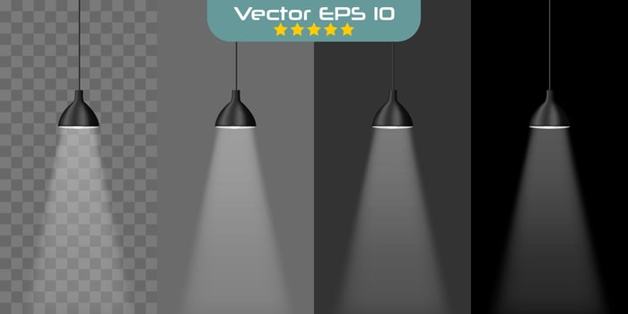 Aesthetic interior. Realistic ceiling lamp vector illustration with transparent, light and dark background