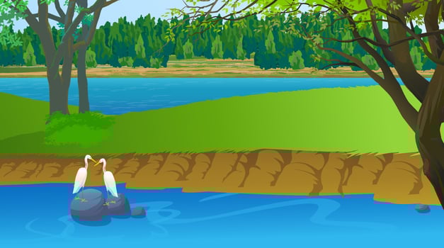River scene inside the forest. vector