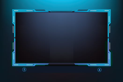Futuristic live streaming overlay vector with blue and dark colors. Streaming panel overlay template design with abstract shapes. Live gaming screen panel and broadcast frame design for gamers.