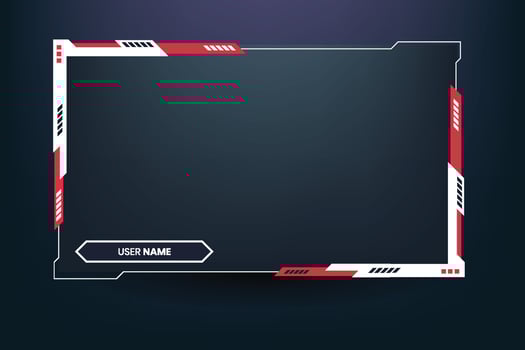 Gamer broadcast screen panel decoration with red and white colors. Futuristic gaming screen interface design for live gamers. Abstract streaming overlay and screen border template vector. vector