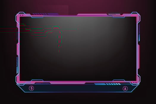Girly gaming screen panel with pink and dark colors. Online streaming overlay decoration with abstract shapes. Live streaming overlay design with futuristic shapes and buttons. Broadcast overlay. vector