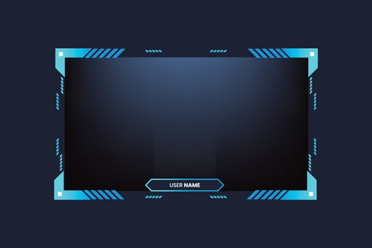 Futuristic live streaming overlay vector with frosty blue color. Live gaming screen panel and broadcast frame design with abstract shapes. Streaming panel overlay template design for gamers.