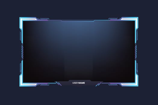 Live streaming overlay for online gamers. Gaming frame and streaming template with blue color. Simple streaming overlay and screen interface vector on a dark background. Modern gaming frame design.
