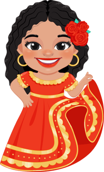 Cute girl in mexican folk outfit and  Mariachi Dancer for celebrating Cinco de Mayo festival cartoon PNG