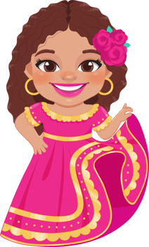 Cute girl in mexican folk outfit and  Mariachi Dancer for celebrating Cinco de Mayo festival cartoon PNG