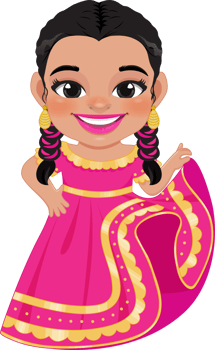 Cute girl in mexican folk outfit and  Mariachi Dancer for celebrating Cinco de Mayo festival cartoon PNG