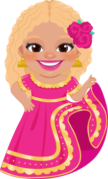 Cute girl in mexican folk outfit and  Mariachi Dancer for celebrating Cinco de Mayo festival cartoon PNG