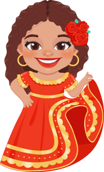 Cute girl in mexican folk outfit and  Mariachi Dancer for celebrating Cinco de Mayo festival cartoon PNG
