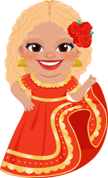Cute girl in mexican folk outfit and  Mariachi Dancer for celebrating Cinco de Mayo festival cartoon PNG