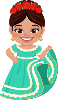 Cute girl in mexican folk outfit and  Mariachi Dancer for celebrating Cinco de Mayo festival cartoon PNG