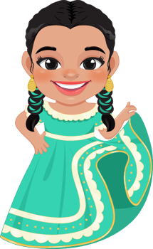 Cute girl in mexican folk outfit and  Mariachi Dancer for celebrating Cinco de Mayo festival cartoon PNG