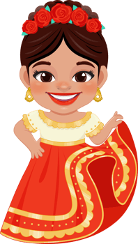 Cute girl in mexican folk outfit and  Mariachi Dancer for celebrating Cinco de Mayo festival cartoon PNG